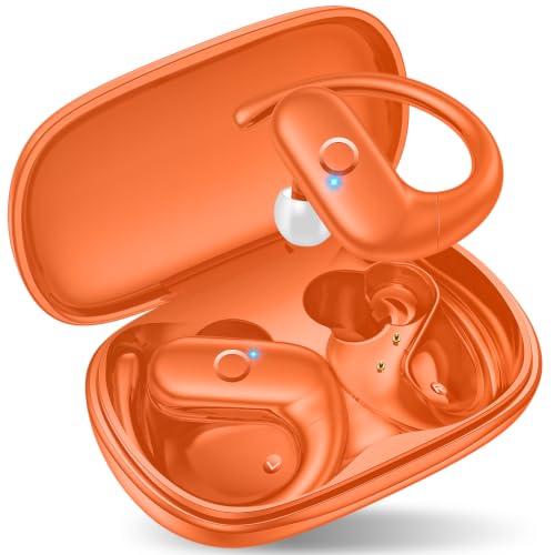kurdene Wireless Earbuds Bluetooth Headphones with Secure Earhooks 60Hrs - color: Tangerine