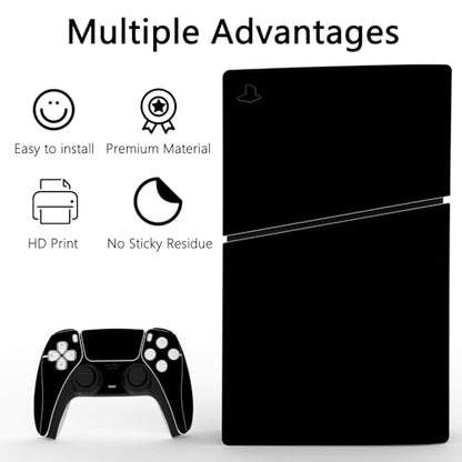 PlayVital Full Set Skin Sticker for ps5 Slim Console Disc Edition (The New Smaller Design), Vinyl Skin Decal Cover for ps5 Controller & Headset & Charging Station & Media Remote - Black - color: Black