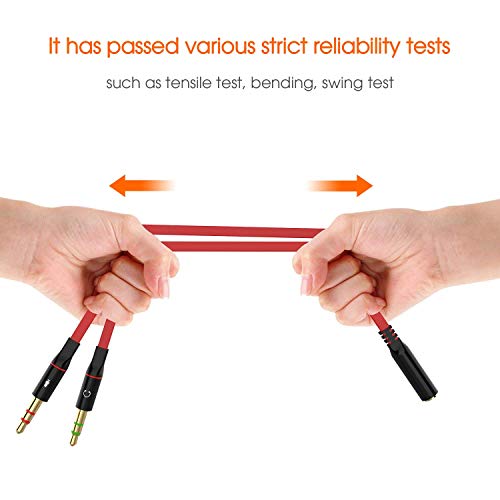 Maeline Headphone Splitter Adapter for Computer 3.5mm Female to 2 Dual 3.5mm Male Headphone Mic Audio Y Splitter Cable Smartphone Headset to PC Adapter (2 Pack, Red)