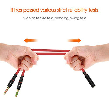 Maeline Headphone Splitter Adapter for Computer 3.5mm Female to 2 Dual 3.5mm Male Headphone Mic Audio Y Splitter Cable Smartphone Headset to PC Adapter (2 Pack, Red)