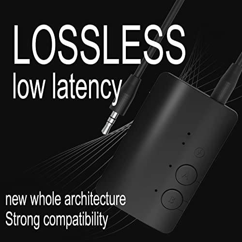 Wireless Audio Transmitter Receiver, Bluetooth 5.2,APTX Adaptive/HD/Low Latency,Wireless Adapter with 3.5mm Aux for Car/PC/Laptop/MP3/TV/BT Headphone Speaker, Dual Link to 2 Devices
