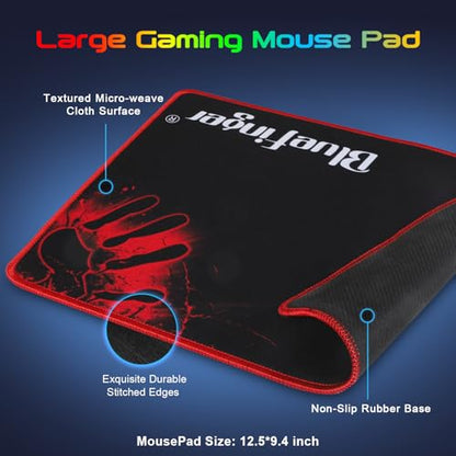 BlueFinger RGB Gaming Keyboard and Backlit Mouse and Headset Combo, USB Wired Backlit Keyboard, LED Gaming Mouse Set, Headset with Microphone for Laptop PC Computer Game and Work, White - color: White