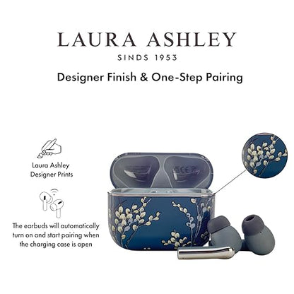 Laura Ashley TWS Wireless Earbuds - VQ Skylark Rechargeable Ear Buds | HD Mic, ENC Noise Cancelling Earbuds, Bluetooth 5.4, 40H Backup Charging Case, iOS & Android Compatible Earphones, 10m Range - color: Pussy Willow Sea Spray