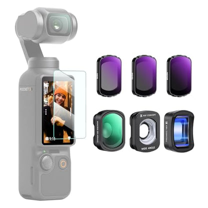 K&F CONCEPT Effect Lens & ND Filter Kit for DJI Osmo Pocket 4/3 | 1.2X Anamorphic Lens+ Wide-Angle Lens+ 10X Macro Lens+ ND8+ND32+ND128, Magnetic Attach/Multi-Coated/Optical Glass, FD161