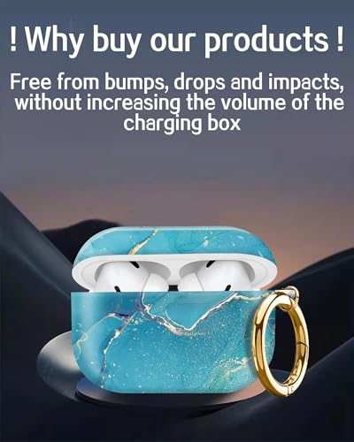 Cute Hard Case Compatible with AirPods Pro 2nd/1st Generation, Protective Cover with Golden Keychain, Fits 2023/2022/2019 Models, for Women, Girls, and Men(Blue Marble - color: Blue Marble