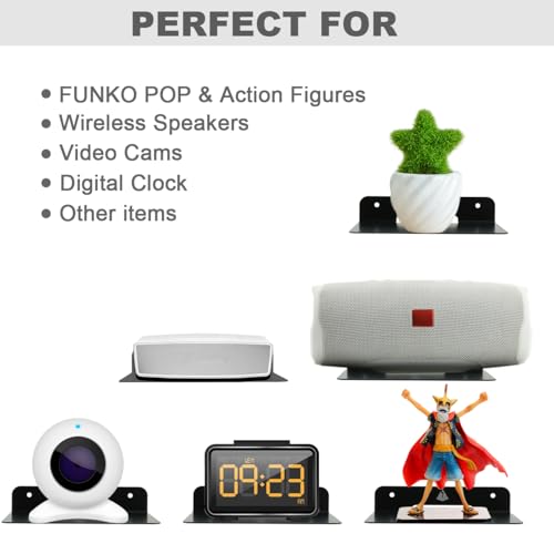 Small Floating Shelf Speaker Mount, 6 inch Small Wall Shelf Metal Speaker Mount for Webcam Security Camera Figures Display Stand (Black, 1 Pack)