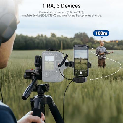 NEEWER CM26 Pro AI Wireless Microphone Compatible with iPhone Android Phone Camera PC, Lavalier Lapel Mic DSP/MCU Noise Cancellation Mute Gain Low Cut 48KHz/24Bit 88dB SNR 50H Battery 100m Range
