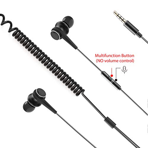 Avantree Long Cord Earbuds for TV & PC, 18ft / 5.5m Extension Cable Earphones with Mic & Extra Long Spring Coil Wire, Metal Stereo in-Ear Wired Bass Headphones for 3.5mm Audio Output Devices - HF027