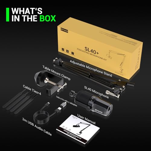Dynamic Microphone, XLR/USB Podcast Recording PC Microphone for Vocal Voice-Over Streaming, Studio Metal Mic with Mute, Headphone Jack, Monitoring Volume Control, with Boom Arm (SL40+) - style: SL40 with Boom Arm