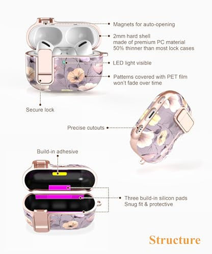 TATOFY for AirPods Pro 2nd Generation Case with Lock Carabiner Cleaner, Slim AirPod Pro 1st & 2nd Hard Case Cover, Compatible with MagSafe (Purple) - color: Violet, size: AirPods Pro 1st & 2nd Gen