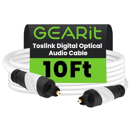 Toslink Digital Optical Audio Cable, GearIT Pro Series TOSLINK Digital Optical Audio Cable 10 Feet for HDTV, PS3, Tivo, Sound Bar, Stereo Receiver and Home Theater System - White - size: 10 Feet