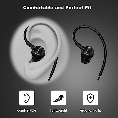 Hmusic Sports Earbuds Wired with Microphone, 3.5 mm Plug Metal Shell Earplugs in-Ear Headphones with Over Ear Hook Earphones for Sports, Running, Workout, Exercising, Gym | Metal Shell Earbuds, with Microphone, Button-Control in-Ear Headphones for Sports,