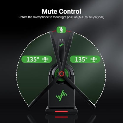 Bluetooth Wireless Headset with Mic for Work, Bluetooth 5.2, Advanced Noise Reduction Microphone, Clear Calls - Comfortable On-Ear Headphones, Applicable to PC, Laptop, Phone, Android, Zoom, Office - color: Black Green