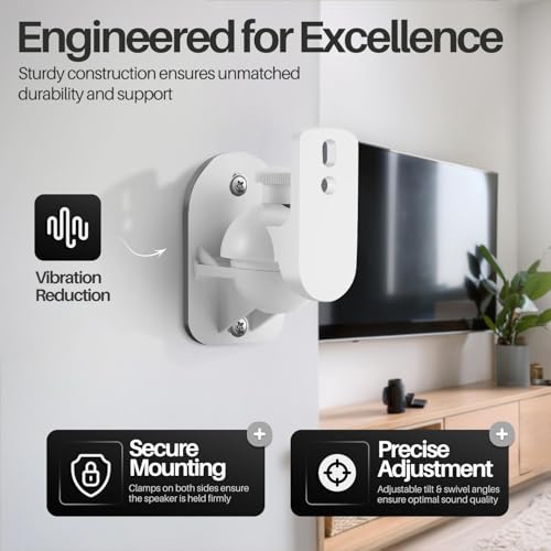 TNP Universal Satellite Speaker Wall Mount Bracket Ceiling Mount Clamp with Adjustable Swivel and Tilt Angle Rotation for Home Theater Surround Sound System Satellite Speakers - 4 Pack, White - color: White, size: 4 Pack