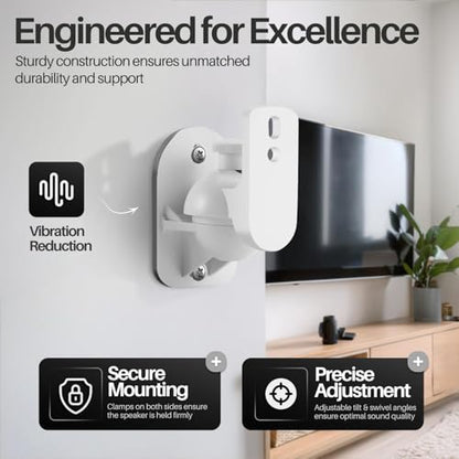 TNP Universal Satellite Speaker Wall Mount Bracket Ceiling Mount Clamp with Adjustable Swivel and Tilt Angle Rotation for Home Theater Surround Sound System Satellite Speakers - 4 Pack, White - color: White, size: 4 Pack