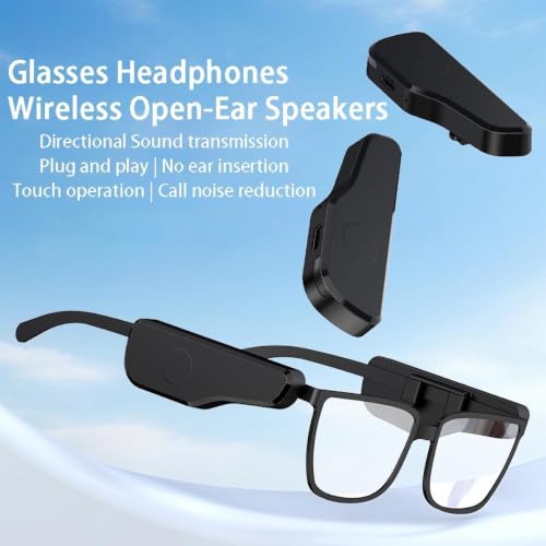 Glasses Headphones Clip-on Wireless Open-Ear Speakers for Any Eyewear with HD Stereo 8H Battery & Touch Control – Invisible Audio Upgrade for Work, Sports & Driving Black