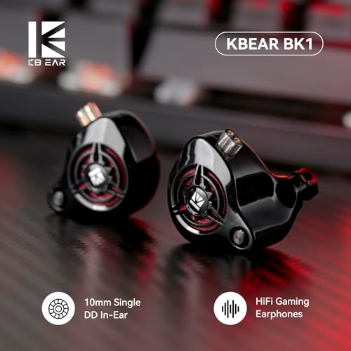 2026 Latest erabuds,KBEAR BK1 Wired Gaming Earbuds,10mm Single DD in Ear Monitor,HiFi Headset Wired Earbuds IEM Earphones with Detachable Cable for Gaming/Music/Video (Black, 3.5 with mic) - color: B
