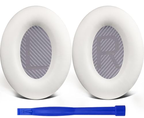 Replacement Earpads Cushions for Bose QuietComfort 35 (QC35) & Quiet Comfort 35 II (QC35 ii) Headphones, Ear Pads with Softer Leather, Noise Isolation Foam, Added Thickness (White) - color: White