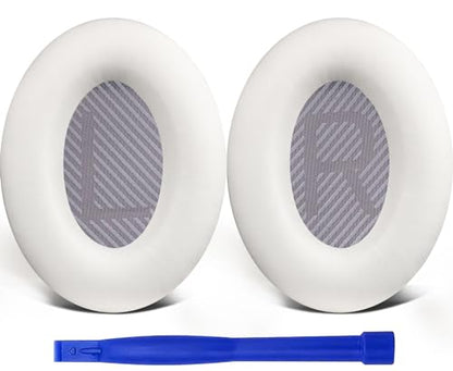 Replacement Earpads Cushions for Bose QuietComfort 35 (QC35) & Quiet Comfort 35 II (QC35 ii) Headphones, Ear Pads with Softer Leather, Noise Isolation Foam, Added Thickness (White) - color: White