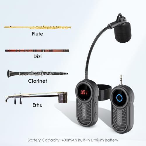 Lococo UHF Wireless Flute Microphone System: Wind Music Instruments Microphone Receiver and Transmitter, 160ft Range with Digital Screen, for Flute, Piccolo, Clarinet - color: Black2