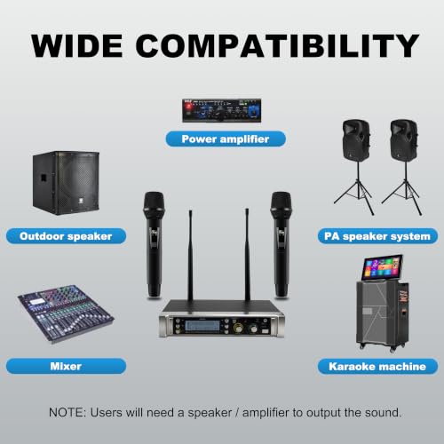 PRORECK UK-2000 UHF 2 Channel Wireless Microphone System with Two Handheld Microphone, 560 Selectable Frequency Range, Perfect for Party/Wedding/Church/Conference/Speech (UK-2000)