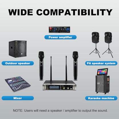 PRORECK UK-2000 UHF 2 Channel Wireless Microphone System with Two Handheld Microphone, 560 Selectable Frequency Range, Perfect for Party/Wedding/Church/Conference/Speech (UK-2000)