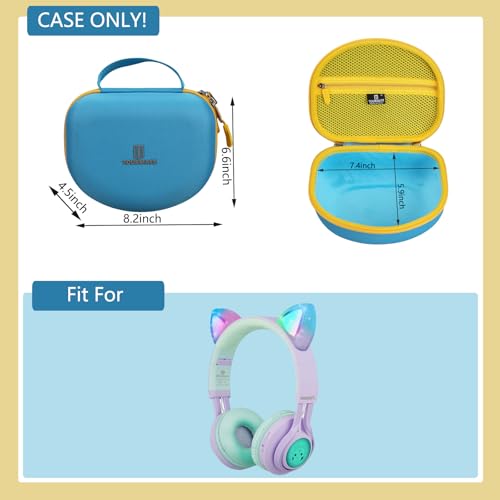 Tourmate Hard Travel Case for Riwbox CT-7 / CT-7S Cat Ear LED Light Kids Wireless Headphones, Protective Carrying Storage Bag（Box for Sale） (Blue&Yellow) - color: Blue&Yellow