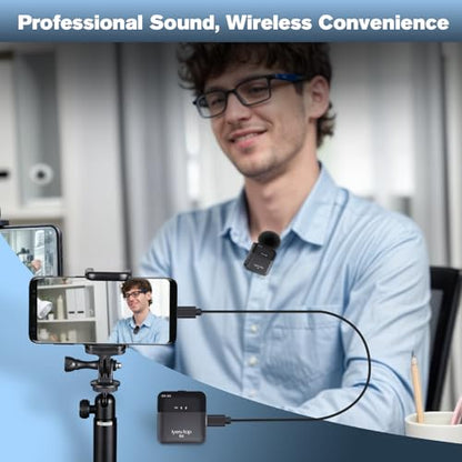 Wireless Lavalier Microphone for iPhone, Android Phone, Camera with Real-Time/Audience Monitoring, Audio Ducking, Accompaniment, Reverb, Mute, Noise Cancellation - Mini Clip-on Lapel Bluetooth Mic