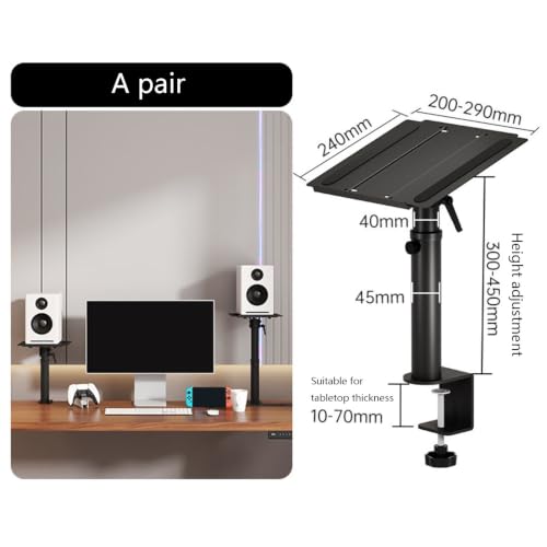 Desktop Clamp-on Speaker Stands Height Adjustment and Tilt for Studio Computer Office