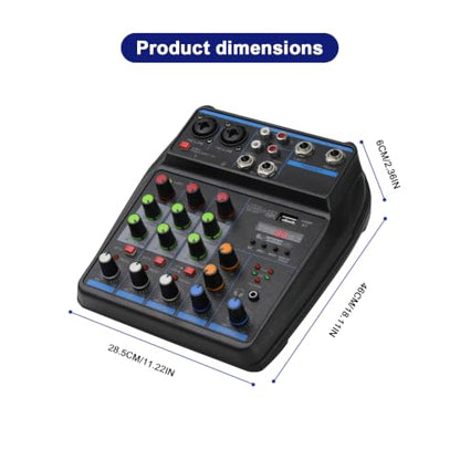 DJ Audio Mixer, DJ Mixers 4 Channel Sound Board with Bluetooth, Sound Mixer Board XRL/1/4" Interface, USB/MP3 Computer Input 48V Phantom Power Stereo DJ Studio Streaming KTV Stage