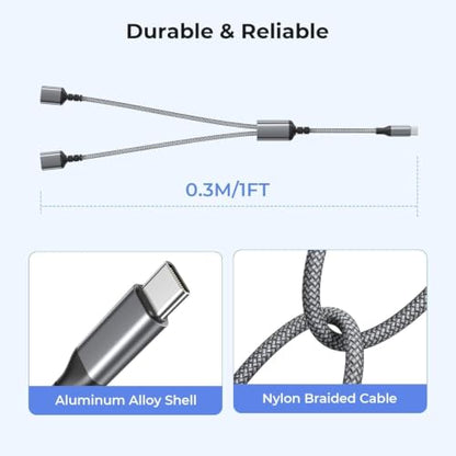 Basesailor USB C Male to Dual USB Female Cable 1FT,No Splitter,OTG Adapter - color: Gray, size: 1FT(0.3M), style: 1 in 2 out