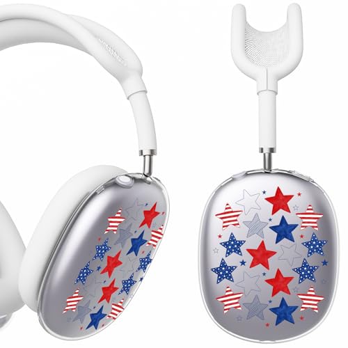 for AirPods Max 2/1 Headphones 4th of July Patriotic Ear Covers | America Stars Clear Ear Cups Cover | White Silicone Ear Pad Case Headband Cover for Apple AirPods Max 2/1 (2026/2024/2020) - color: America Stars E