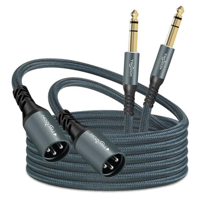 Twozoh XLR Male to 1/4 TRS Stereo Audio Cable 6.6FT 2 Pack, Braided Jack 6.35mm to XLR Male 3Pin Guitar Cable (Professional/HiFi) - color: 1/4 to XLR Male 2-Pack, size: 6.6FT