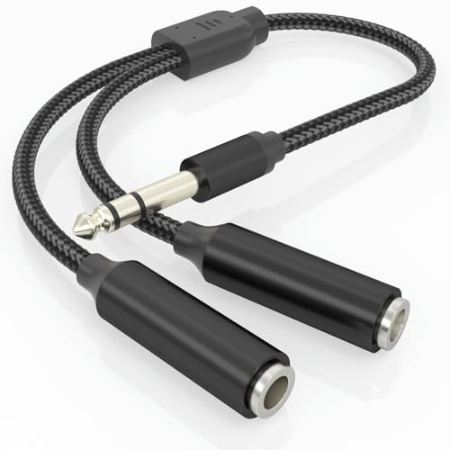 1/4" TRS Splitter Y Cable 1FT,6.35mm Stereo Male to Dual TRS Female Adapter | 1 in 2 Out Cord for Mixer,Audio Interface,Keyboard,Amplifier/Amp,Headphone,Powered Speaker/Monitor,Recorder,Synthesizer,Piano