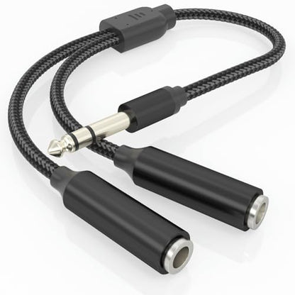 1/4" TRS Splitter Y Cable 1FT,6.35mm Stereo Male to Dual TRS Female Adapter | 1 in 2 Out Cord for Mixer,Audio Interface,Keyboard,Amplifier/Amp,Headphone,Powered Speaker/Monitor,Recorder,Synthesizer,Piano