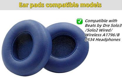 Earpad Covers for Beats Solo 3/ Solo 2 On-Ear Headphones - Indigo | Ear Cushions for Beats Solo 2 & Solo 3 Wireless Headphones, Ear Cups with Soft Protein Leather, Not Fit Studio/Solo HD/Solo 4 - color: Indigo