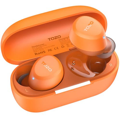 TOZO A1 Wireless Earbuds Bluetooth 5.3 Light Weight in Ear Headphones | IPX5 Waterproof, 2 Mics for AI Calls, Immersive Premium Sound Bass Ear buds with Charging Case, 32 Presets EQ via TOZO App - color: Orange