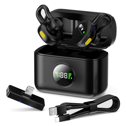Tisino Wireless Mini Clip-on Microphone for iPhone, Vlog/Interview, Black | Plug-and-Play Wireless Lapel Mic with Noise Reduction, Mini Clip-on Microphone for YouTube TikTok Vlog Interview, Lightning - color: Black
