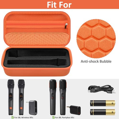 Comecase Wireless Microphone Case for JBL Two Mic System and PartyBox Mic | Custom Foam and Divider Reduce Shifting; Mesh Pocket Keeps Receiver, Adapter and Batteries Together, Orange, Case Only - color: Orange