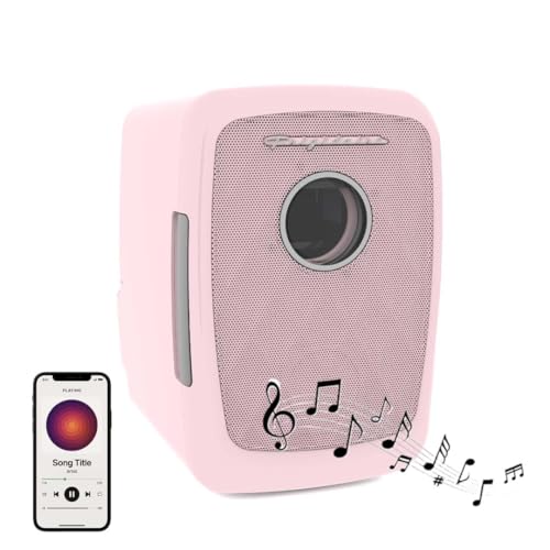 Frigidaire Pink Mini Personal Fridge Cooler, 1 Gal Capacity fits Six Cans, Includes Plugs for Home Outlet & DC Charger, BUILT IN BLUETOOTH SPEAKER - color: Pink