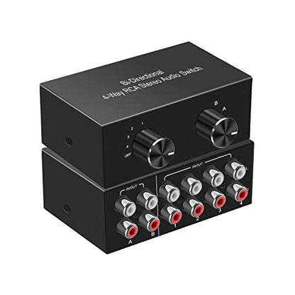 4-Way Stereo Audio Switcher, Bi-Directional Audio Selector Box for Blu-ray Players or DVD Players Active Speakers (2In-4Out/4In-2Out) - style: 2In-4Out/ 4In-2Out Stereo Audio Switcher