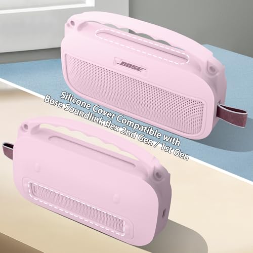 co2CREA Soft Silicone Case for Bose SoundLink Flex 2nd Gen, Pink | Skin-Friendly Handle, Adjustable Shoulder Strap, Crossbody Carrying, Aluminum Carabiner, Lightweight - color: Pink Case