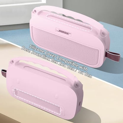 co2CREA Soft Silicone Case for Bose SoundLink Flex 2nd Gen, Pink | Skin-Friendly Handle, Adjustable Shoulder Strap, Crossbody Carrying, Aluminum Carabiner, Lightweight - color: Pink Case
