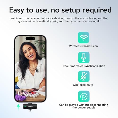 Wireless Lavalier Microphone with AI Noise Reduction & Voice Changer-Plug-and-Play, Mini Portable, Wireless Transmission for iPhone/Android Vlogging, Interviews & Live Streaming - color: M3