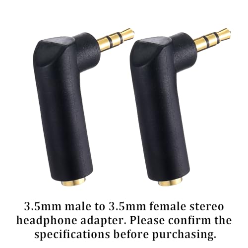 3.5mm Angle Male to Female Audio Adapter, 2 PCS 90 Degree Right Angle Gold-Plated TRS Stereo Jack Plug AUX Connector 3.5mm 1/8" Audio Adapter Compatible with Headset, Tablets, MP3 Players, Speakers