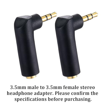 3.5mm Angle Male to Female Audio Adapter, 2 PCS 90 Degree Right Angle Gold-Plated TRS Stereo Jack Plug AUX Connector 3.5mm 1/8" Audio Adapter Compatible with Headset, Tablets, MP3 Players, Speakers