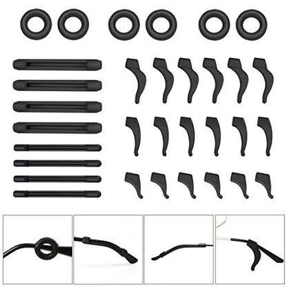 16 Pairs Eyeglasses Ear Grip Ear Hooks, Anti-Slip Holder Eyeglasses Stoppers Temple Tips Sleeve Retainer Eyewear Retainers Spectacle Stay For Eyeglasses, Sunglasses, Reading Glasses (Black) - color: Black