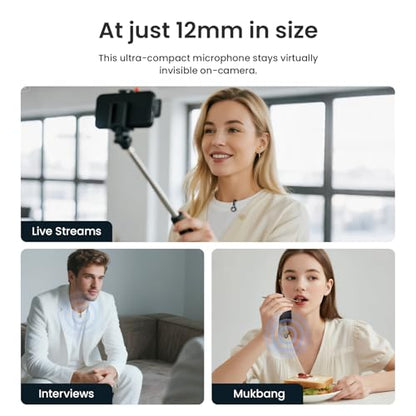 Wireless Lavalier Microphone for iPhone & Android, USB-C Mini Mic with AI Noise Canceling, 196ft Range, 50H Battery, Clip-On Lapel Mic for YouTube Vlog Interview Recording Content Creation