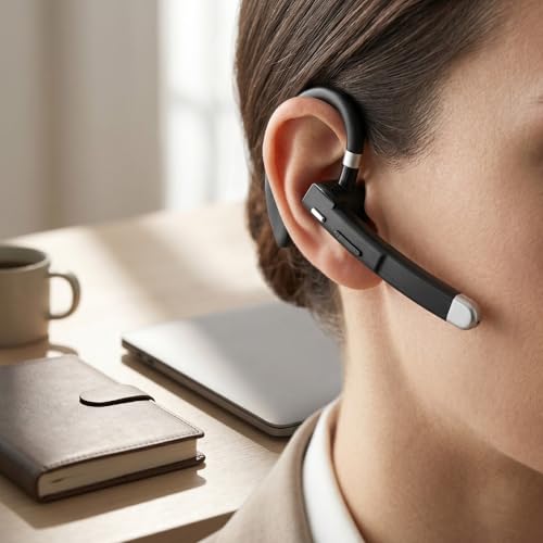 ASHATA Bluetooth Headset, Wireless Bluetooth Single Ear Earpiece with Built in Microphone Noise Canceling, Wireless Earpiece 180H Standby 10H Talk Time for Trucker Driver Business (Headset)