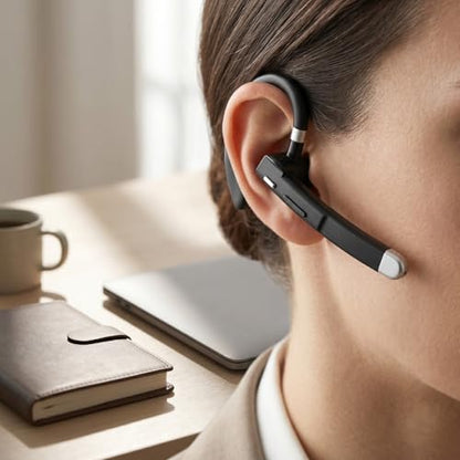 ASHATA Bluetooth Headset, Wireless Bluetooth Single Ear Earpiece with Built in Microphone Noise Canceling, Wireless Earpiece 180H Standby 10H Talk Time for Trucker Driver Business (Headset)